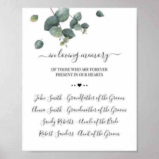 Eukalyptus beim Zeichen des Gedächtnisses Poster (Vorne)