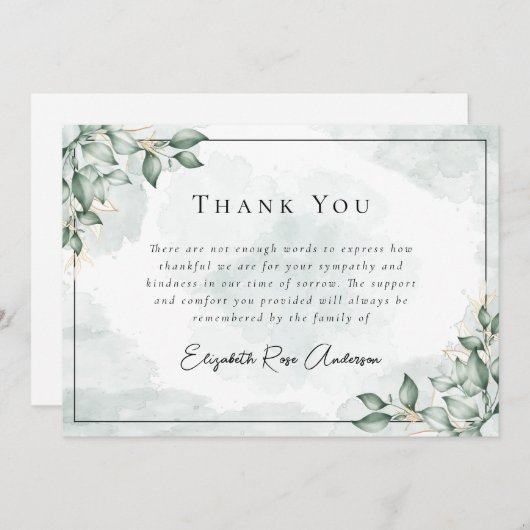 Eukalyptus Bereavement Beerdigung Dankeskarte (Vorne/Hinten)