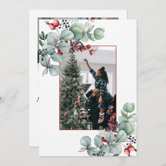 Eukalyptus, Berries, Spruce, 2-Foto Weihnachten Ankündigung (Vorne/Hinten)