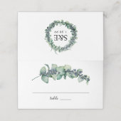 Eukalyptus Berry Botanical Monogram Wedding Platzkarte (Außenseite Aufgefaltet)