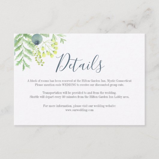 Eukalyptus Berry Floral Wedding Details Card Begleitkarte (Vorderseite)