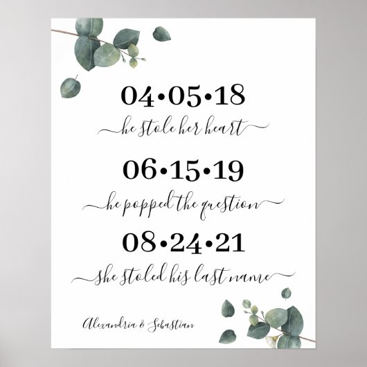 Eukalyptus Best Day Wedding Date Yes Day Sign Poster (Vorne)