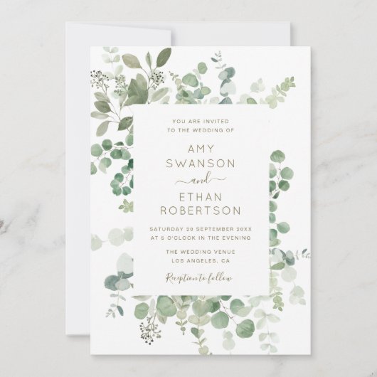 Eukalyptus-Bilderrahmen Einladung (Vorderseite)