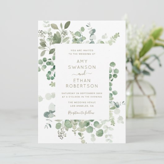 Eukalyptus-Bilderrahmen Einladung (Stehend Vorderseite)