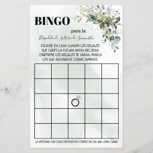 Eukalyptus Bingo Brautparty (Rückseite)