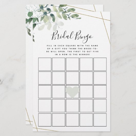 Eukalyptus Bingo Brautparty Game (Vorne/Hinten)