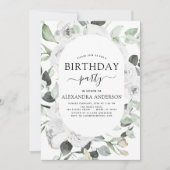 Eukalyptus Birthday Party Blumenkohl-Rose Einladung (Vorderseite)