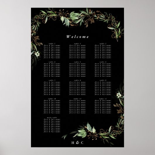 Eukalyptus Black Wedding Chart Poster (Vorne)