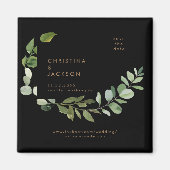 Eukalyptus Black Wedding Square Save the Date Magnet (Vorne)