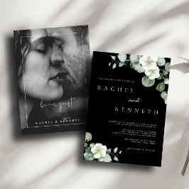 Eukalyptus Black & White Minimalist Foto Hochzeit Einladung