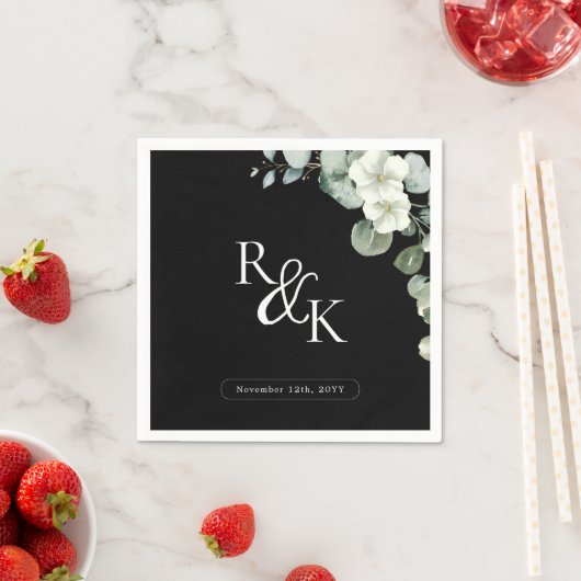 Eukalyptus Black & White Minimalistisch Monogram Serviette (Beispiel)