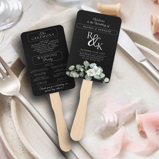 Eukalyptus Black & White Wedding Zeremony Program Fächer