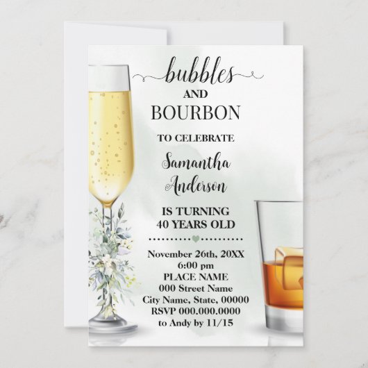 Eukalyptus-Blasen und Bourbon-Erwachsene zum Gebur Einladung (Vorderseite)