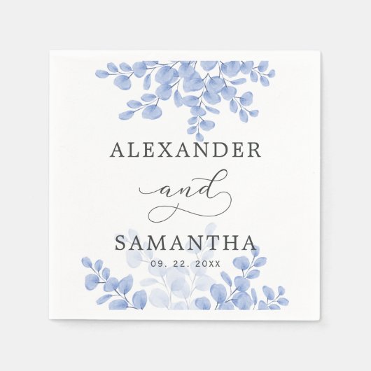 Eukalyptus-Blätter Blaue Botanische Hochzeit Serviette (Vorderseite)