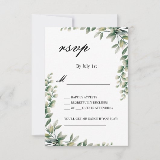 Eukalyptus-Blätter botanische Hochzeitskarte uAwg RSVP Karte (Vorderseite)