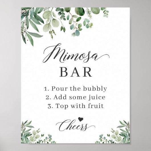 Eukalyptus Blätter Brautparty Mimosa Bar Sign Poster (Vorne)