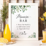 Eukalyptus Blätter Brautparty Mimosa Bar Sign Poster<br><div class="desc">Fügen Sie Ihrem Brautparty eine Touch von natürlicher Eleganz mit unserem grünen Eukalyptus-Blätter Mimosa Bar Sign hinzu. Das schöne Aquarell Eukalyptus verlasse Design, kombiniert mit der eleganten Kalligraphie, macht dieses Zeichen zur perfekten Ergänzung Ihrer Brautparty-Dekoration. Diese anpassbare Vorlage erlaubt es Ihnen, das Zeichen einfach zu personalisieren, um es an Ihren...</div>