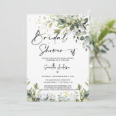 Eukalyptus Blätter Brautparty QR Code Foto Einladung (Stehend Vorderseite)