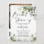 Eukalyptus Blätter Brautparty QR Code Foto Einladung (Vorne/Hinten)