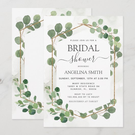 Eukalyptus Blätter Bridal Dusche Einladung (Vorne/Hinten)