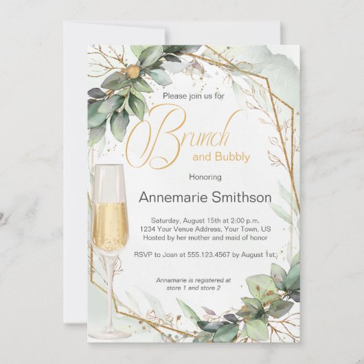 Eukalyptus-Blätter Brunch und Bubbly Einladung (Vorderseite)