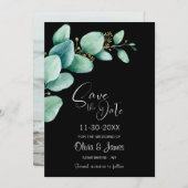Eukalyptus Blätter Custom Foto Black Wedding Save The Date (Vorne/Hinten)