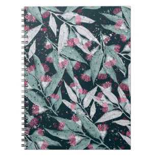 Eukalyptus-Blätter: Dunkelblütennahtlos. Notizblock