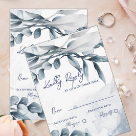Eukalyptus Blätter Dusty Blue Elegante Hochzeit RSVP Karte