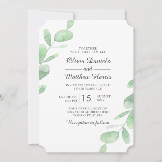 Eukalyptus-Blätter. Einfache Hochzeit im Wald Einladung (Vorderseite)