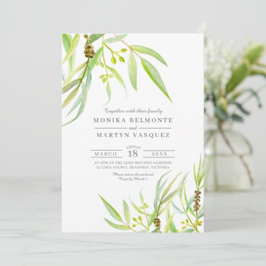 Eukalyptus-Blätter Einladung (Stehend Vorderseite)