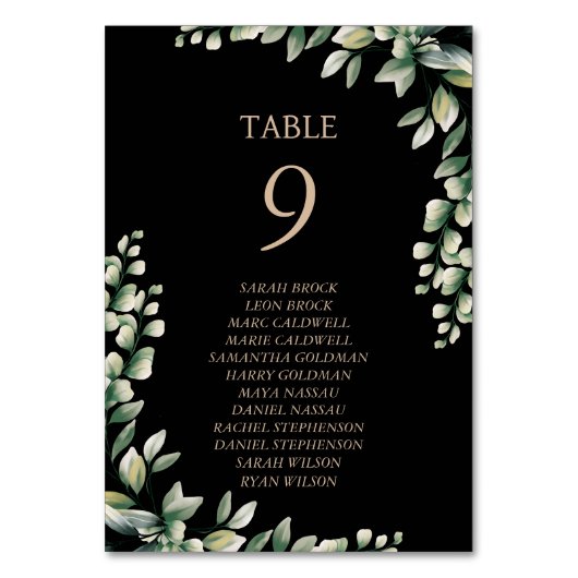 Eukalyptus-Blätter Elegante Tafelkarte Tischnummer (Rückseite)
