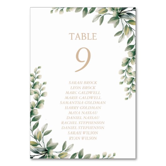 Eukalyptus-Blätter Elegante Tafelkarte Tischnummer (Rückseite)