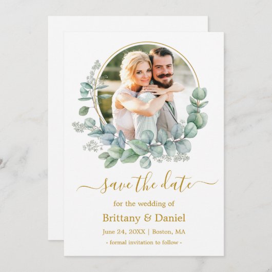 Eukalyptus-Blätter für Aquarellbilder Save The Date (Vorne/Hinten)