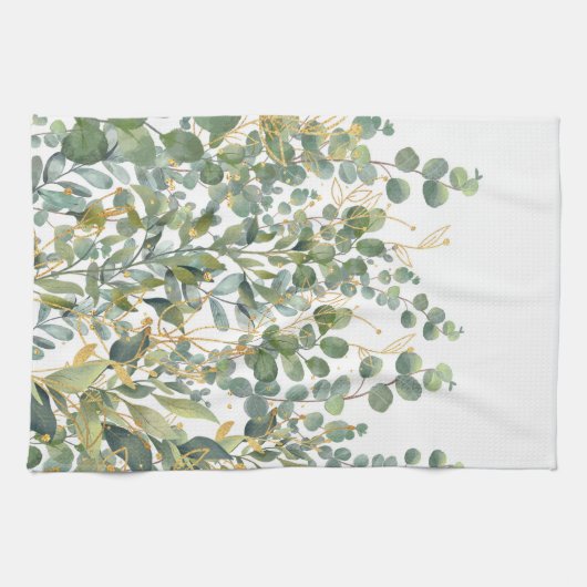 Eukalyptus-Blätter für Gold und Grüne Geschirrtuch (Horizontal)