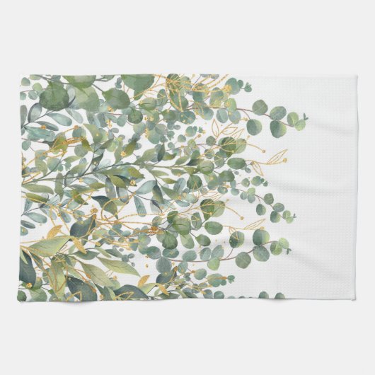 Eukalyptus-Blätter für Gold und Grüne Geschirrtuch (Horizontal)