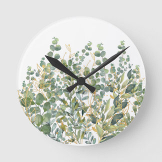 Eukalyptus-Blätter für Gold und Grüne Runde Wanduhr