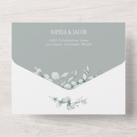 Eukalyptus-Blätter für Grünpflanzen All In One Einladung (Rückseite)