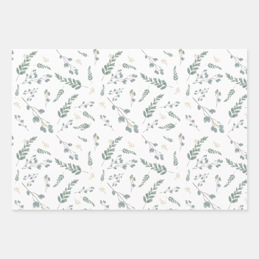 Eukalyptus-Blätter für rustikales Wasser Geschenkpapier Set (Vorderseite)