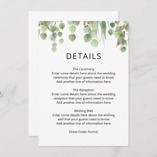 Eukalyptus-Blätter für Wasserfarben, Goldblätterho Begleitkarte (Vorne/Hinten)