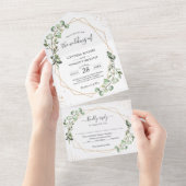 Eukalyptus-Blätter Geometrische geflochtene Hochze All In One Einladung (Abreißen)