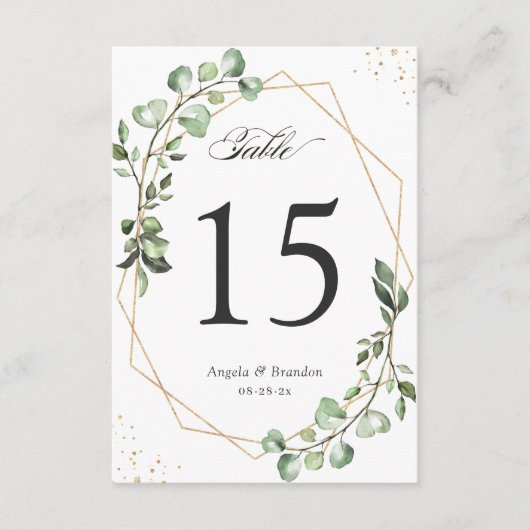 Eukalyptus-Blätter Geometrische Hochzeitsstich RSVP Karte (Vorderseite)
