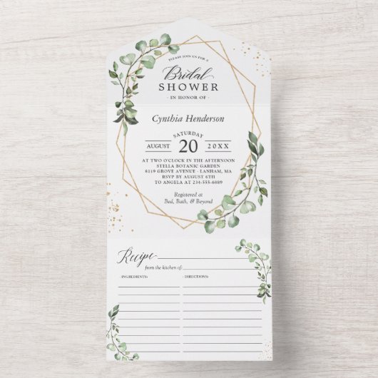 Eukalyptus-Blätter Geometrisches Rezept Brautparty All In One Einladung (Innen Boden)