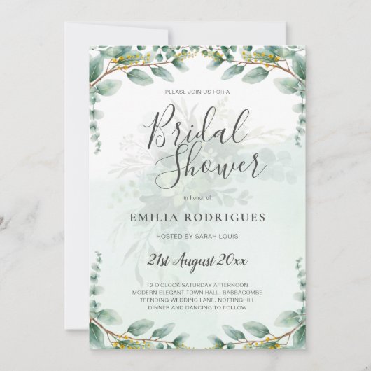 Eukalyptus Blätter GOLD BRAUTPARTY INVITE Einladung (Vorderseite)