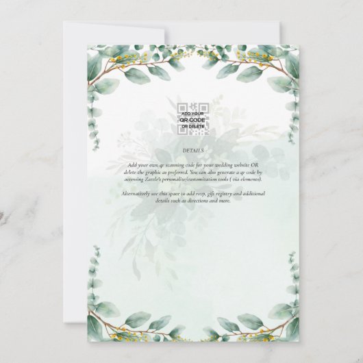 Eukalyptus Blätter GOLD BRAUTPARTY INVITE Einladung (Rückseite)