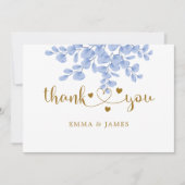 Eukalyptus Blätter Gold Dusty Blue Wedding Dankeskarte (Vorderseite)