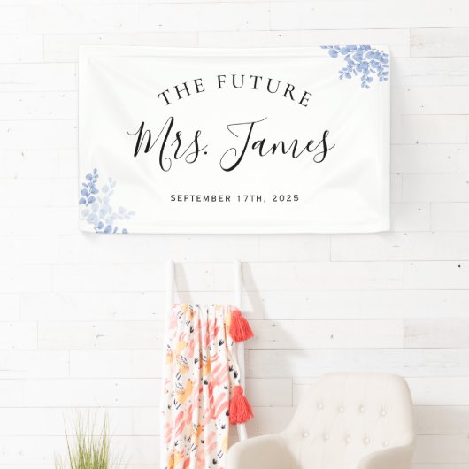 Eukalyptus Blätter Gold Dusty Blue Wedding Party Banner (Insitu)