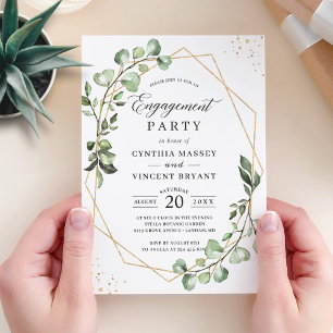 Eukalyptus-Blätter Gold Geometric Engagement Party Einladung