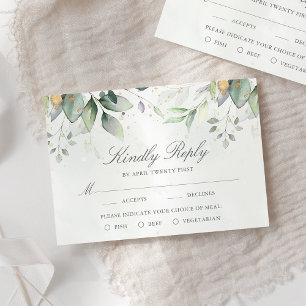 Eukalyptus-Blätter Gold Menüoptionen Hochzeit RSVP Karte