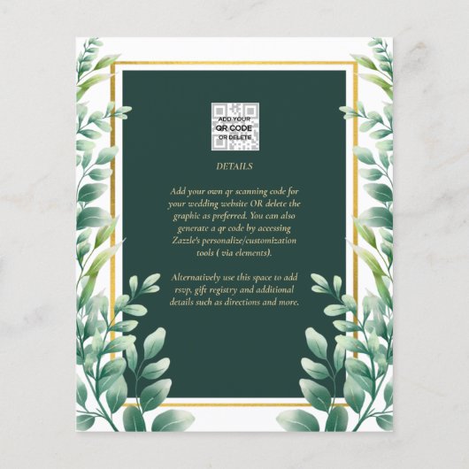 Eukalyptus Blätter GOLD WEDD QR CODE INVITE UAWG Flyer (Hinten)