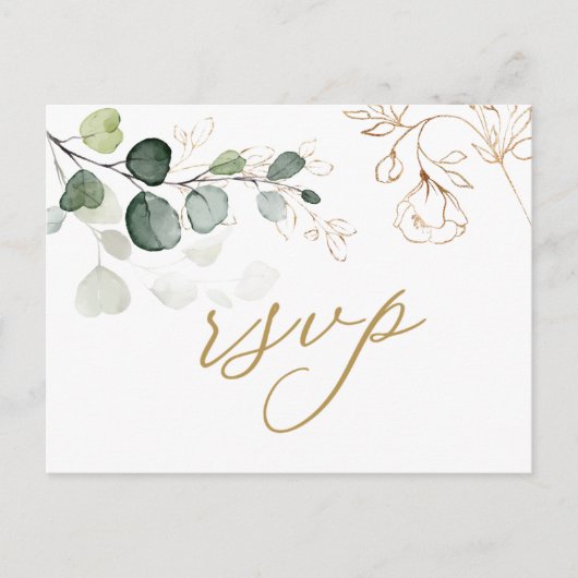 Eukalyptus Blätter Golden Floral UAWG Wedding Einladungspostkarte (Vorderseite)